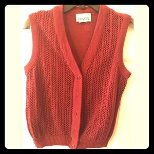 💘Vintage Devon Burgundy knit net vest cardigan🧶